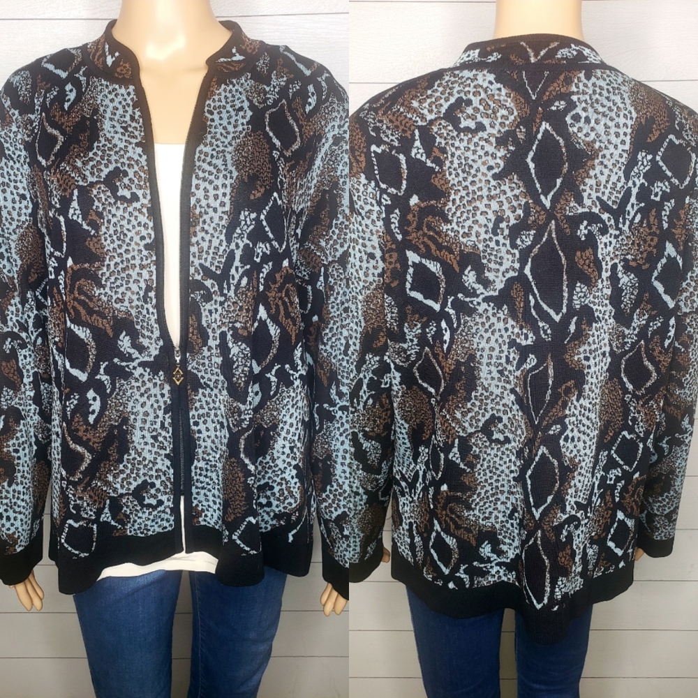 Exclusively Misook Print Zip Sweater Size XL